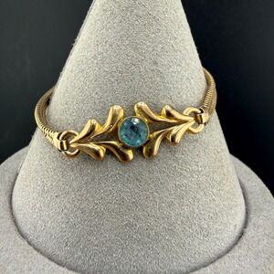 Vintage Kreisler Bracelet Vermeil Blue Stone Art Deco Revival  Snake Chain 6.5in